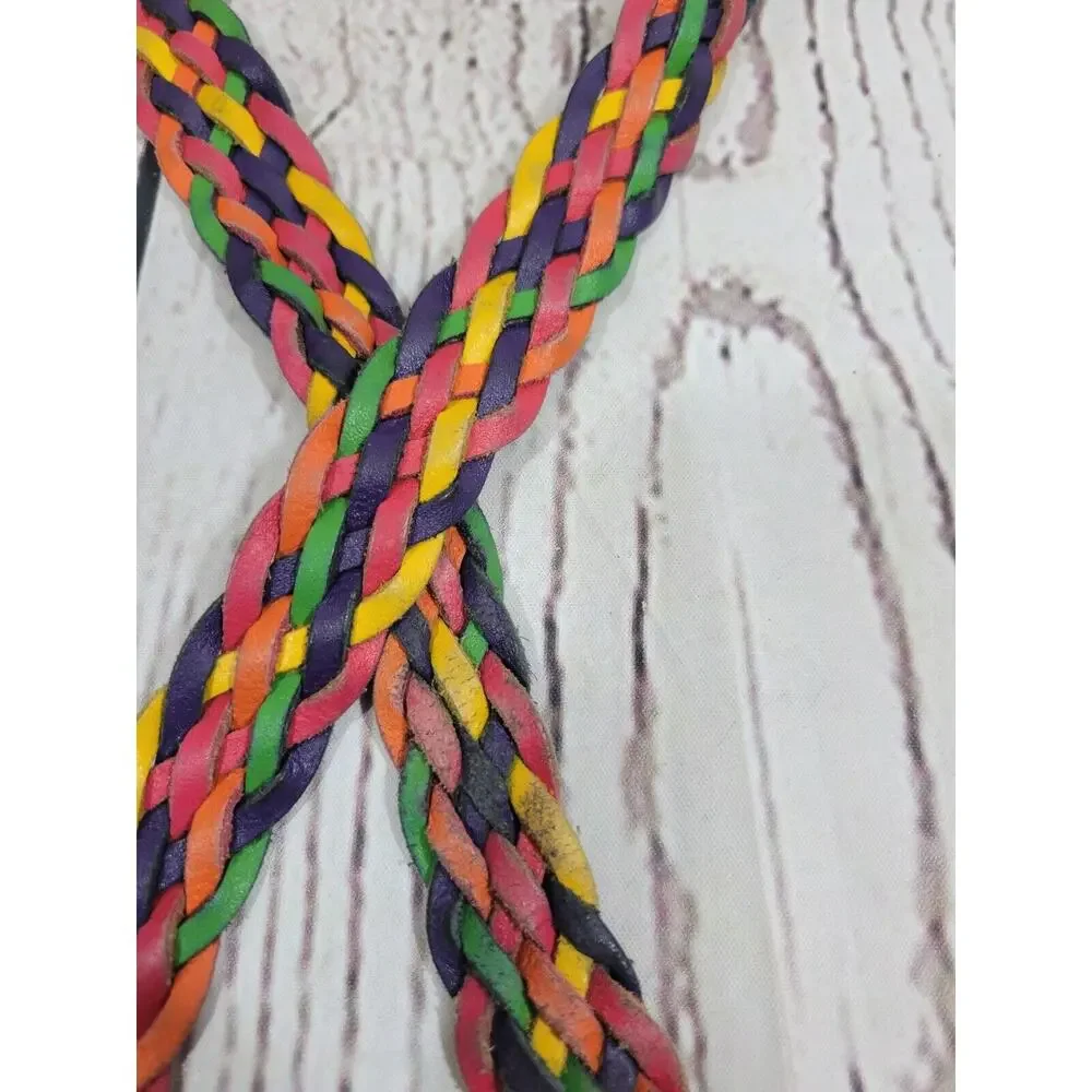 Braided Belt Genuine‎ Leather Women's Multicolor Woven Size M/L
